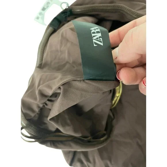 Zara Womens Swimsuit Large Brown Metal Draped Bandeau One Piece 0167/217 NWT - Picture 8 of 15